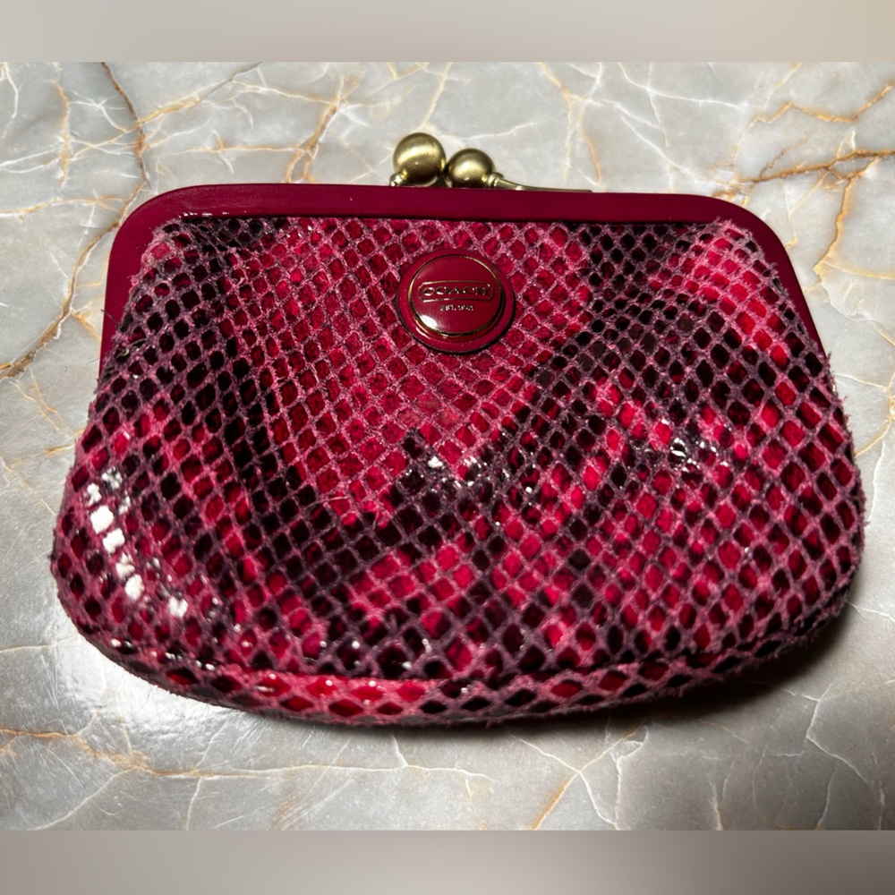 Coach Raspberry Snakeskin Print Kisslock Coin Purse